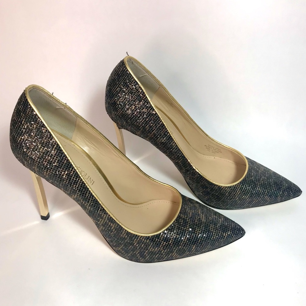 Enzo Angiolini Eainfinti Infinity Black Gold Metallic Cheetah Print Pumps - Picture 4 of 16